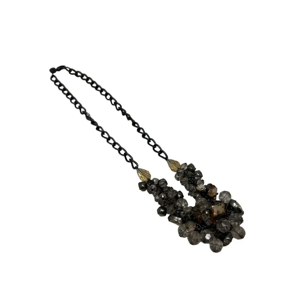 Loft Necklace Gunmetal Chain Purple‎ Clear Lucite Beads Cluster